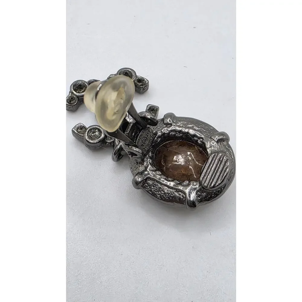 Chanel Resin Strass Silver-tone Interlocking CC Clip On Drop Earrings